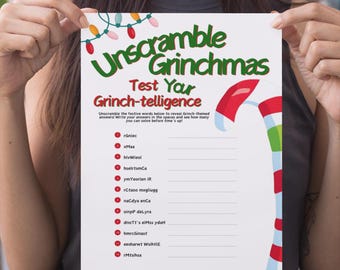 Afdrukbare Grinchma woord scramble | Kerstfeestspel voor kinderen en volwassenen