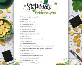 St. Patrick's Day Maak het songtekstspel af | Afdrukbaar Iers gezelschapsspel | Barcrawl-activiteit | Inclusief antwoordsleutel | Direct downloaden
