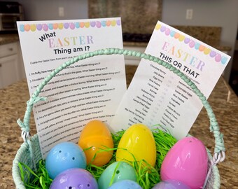 Minijuegos de Pascua imprimibles, para rellenar la cesta de Pascua, pequeñas tarjetas de actividades de Pascua, juego de esto o aquello, juego de fiesta para niños y adultos