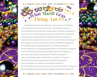 What Mardi Gras Thing Am I? Printable Party Game | Mardi Gras Activity | Instant Download