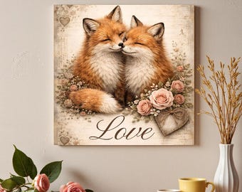Rustieke Fox Love afdrukbare | Vintage Valentine-decoupagekunst | Bos liefdesdecor | Pagina ongewenste dagboeken | Digitale download