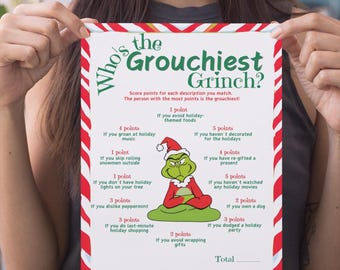 ¿Quién es el Grinch más gruñón? Divertido juego imprimible para fiestas del Grinch para niños y adultos - Descarga digital