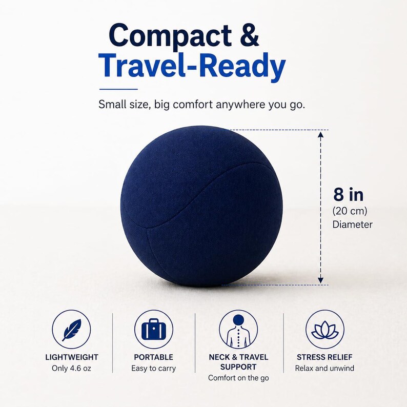 Almohada de viaje con forma de bola, almohada cervical de microesferas para vuelos, almohada compacta para viajes en avión, almohada para mochileros, cojín para viajes en coche imagen 2