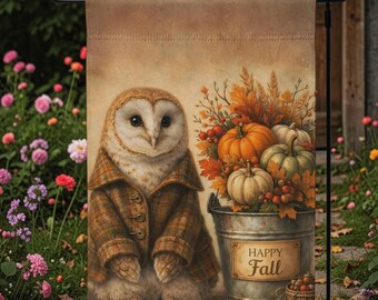 Vlag uilentuin herfstdecor, vlag Happy Fall uil, vlag herfst Cottagecore, decor boerderij veranda, vlag pompoentuin