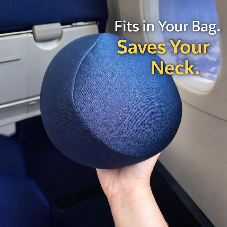 Almohada de viaje con forma de bola, almohada cervical de microesferas para vuelos, almohada compacta para viajes en avión, almohada para mochileros, cojín para viajes en coche imagen 1