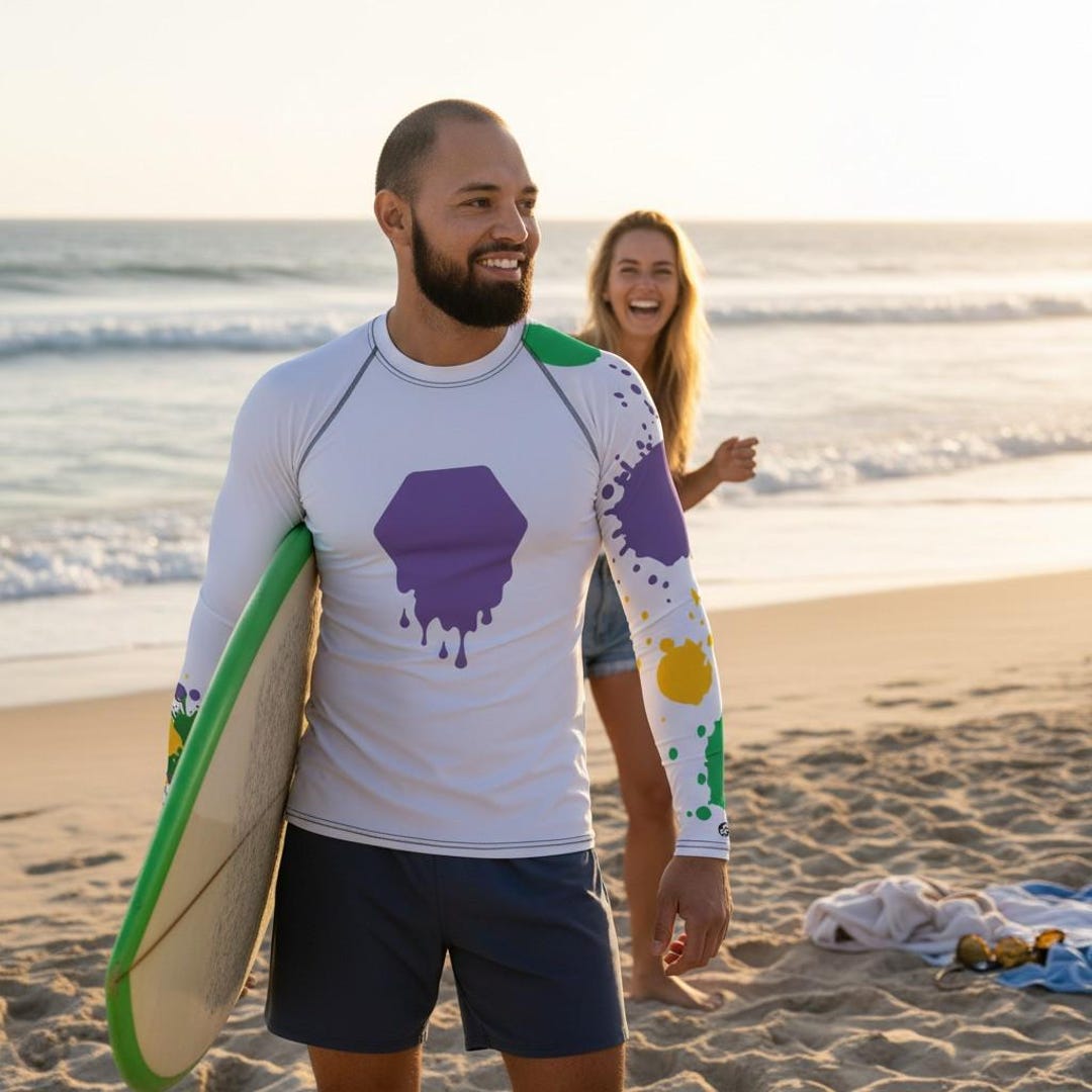 Retro 90s Paint Splatter Rash Guard for Men, Colorful 90s Surf Shirt ...