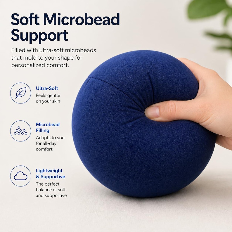 Almohada de viaje con forma de bola, almohada cervical de microesferas para vuelos, almohada compacta para viajes en avión, almohada para mochileros, cojín para viajes en coche imagen 5