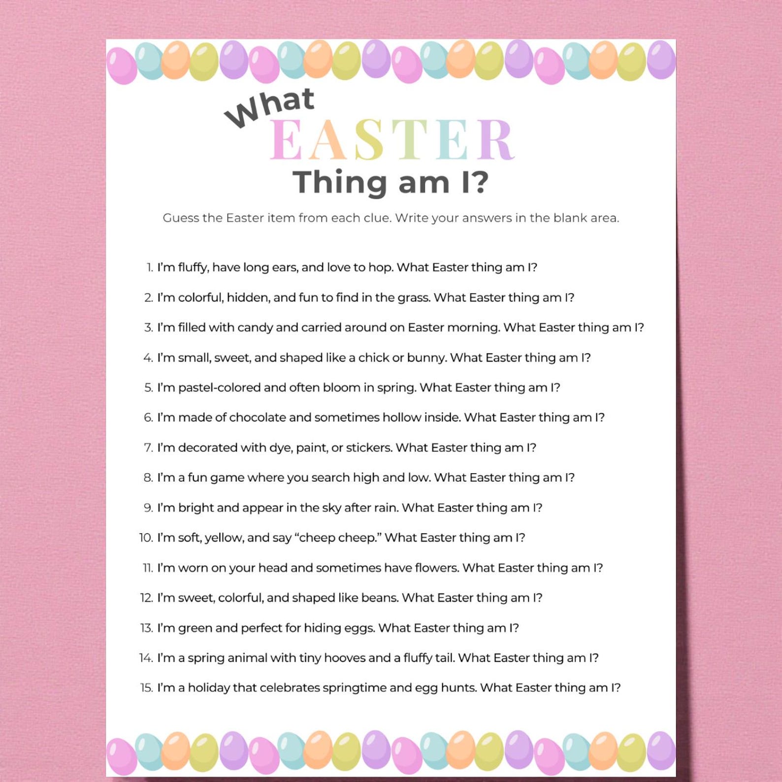 Easter What Am I Game Printable | Easter Riddle Game for Kids & Adults ...