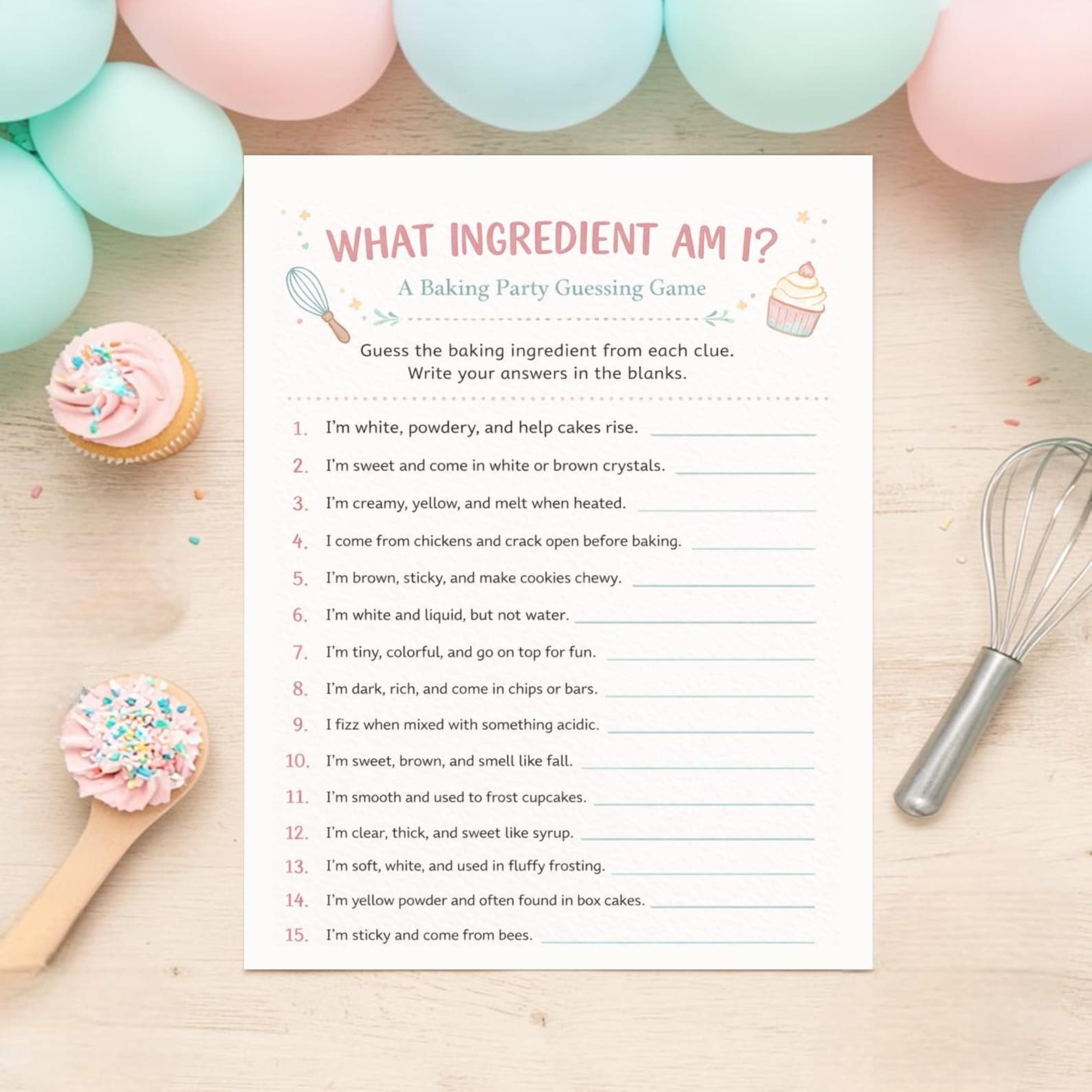 Cooking Guessing Game What Ingredient Am I? Baking Party Game Printable, Kids Cooking ...