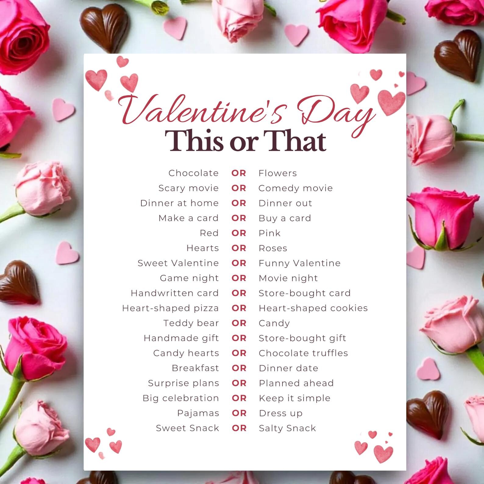 Valentine’s Day This or That Game | Fun Valentine Printable | Couples ...