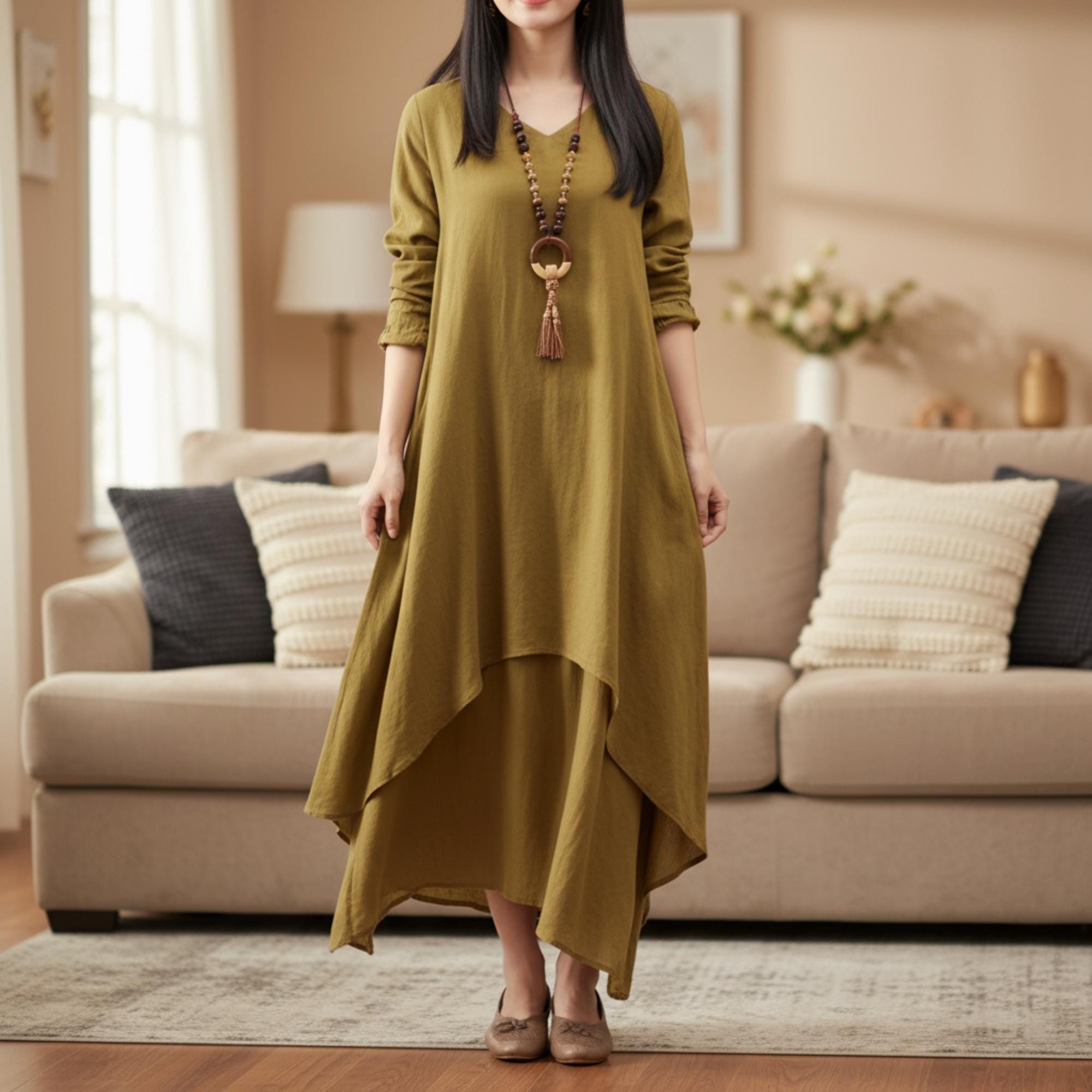 chinese dress ladies Fairycore Flower Long Evening Dress Women Korean Style Puff Sleeve Tun –  Pbong main image 0