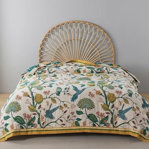 Floral Vogel Musselin Decke - Reversible Boho Gauze Quilt