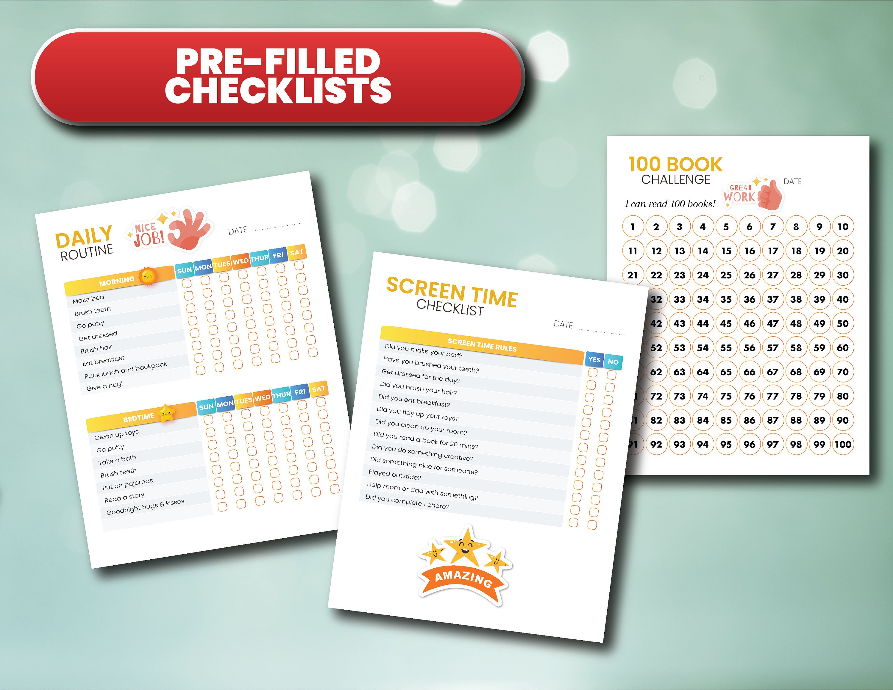 Kids Printable Planner Bundle, Kids Reading Checklist, Kids Reading ...