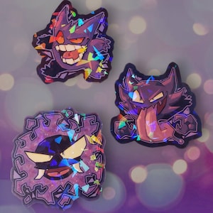 Ghost Vinyl Stickers  2.5in Holographic Shiny Sparkle Video Game Inspired Gift Halloween Gengar Haunter Gastly