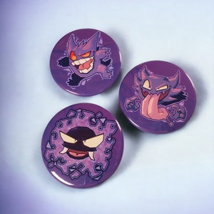 Ghost Pin Buttons 1,75 Zoll Halloween Videospiel Inspiriert Gengar Haunter Gastly