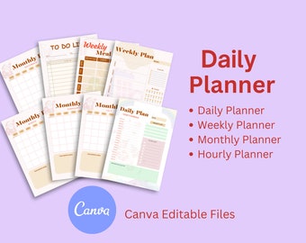 Dagelijkse planner, weekplanner, maandplanner, uurplanner, takenlijst, afdrukbare dagelijkse planner, afdrukbare download, afdrukbare planner