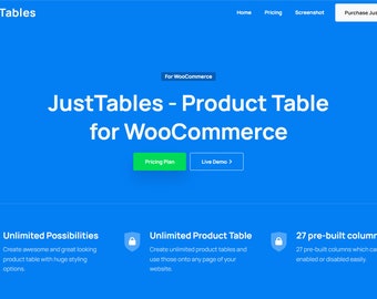 JustTables Pro met licentiesleutel - Producttabel voor WooCommerce - Onbeperkte producttabel - Onbeperkt websitegebruik