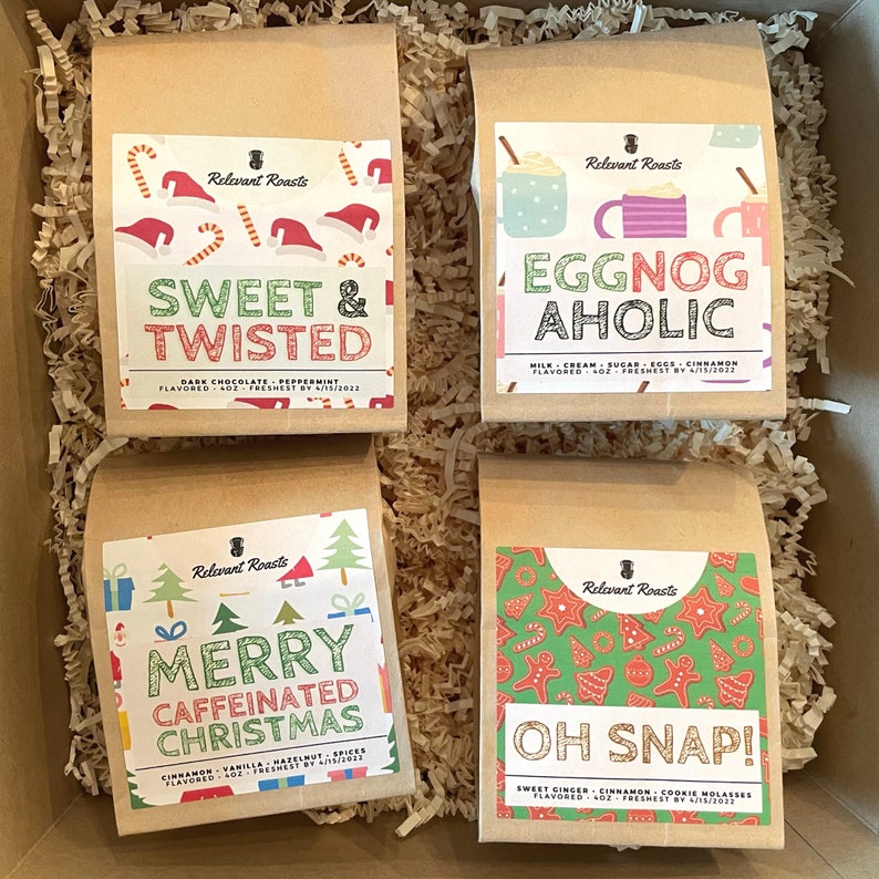 Christmas Coffee Sampler 4 Holiday Flavored Coffees Funny image 1