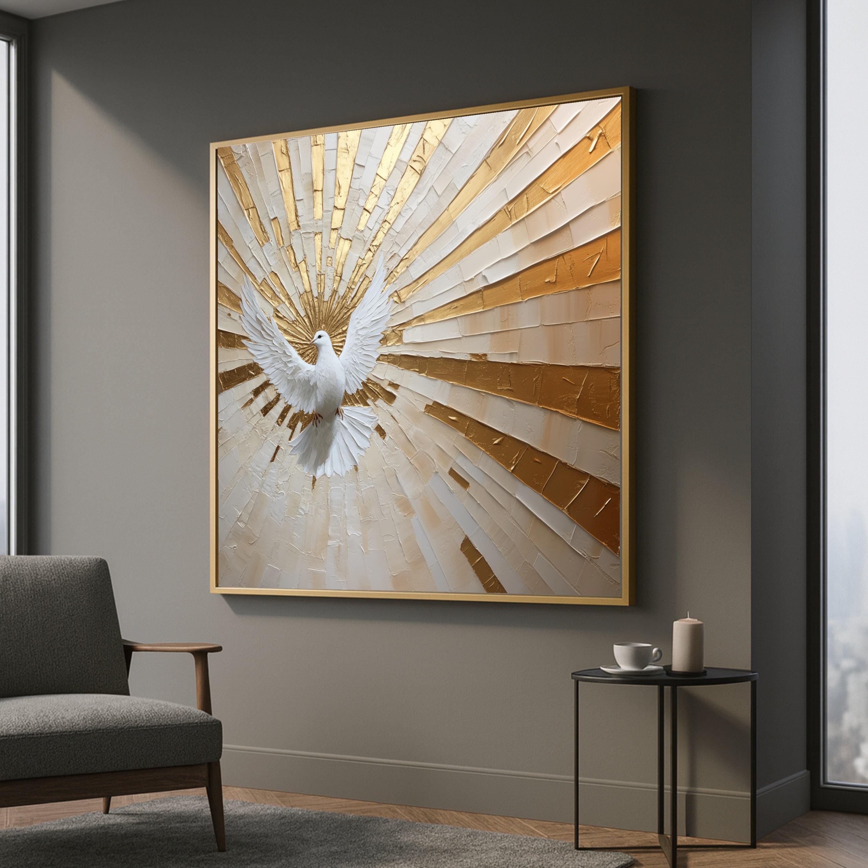 Holy Spirit Dove Canvas Print – Gold Religious Wall Art, Spiritual Wall ...