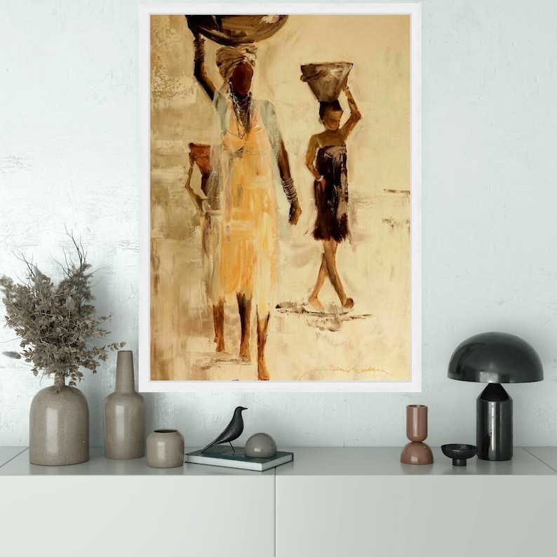 African Women Canvas Print – Ethnic Wall Art, Cultural Portrait Wall Decor, Tribal Figure Canvas, Rustic Ready to Hang Wall Decoration image 5