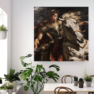 Alexander the Great on Bucephalus Canvas Wall Art, Heroic Battle Scene, Ancient Warrior Decor, Mythology Decor, Classical History Artwork image 6