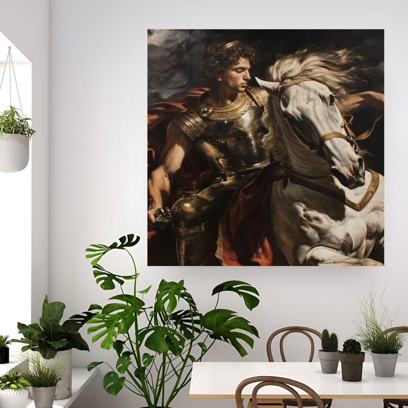 Alexander the Great on Bucephalus Canvas Wall Art, Heroic Battle Scene, Ancient Warrior Decor, Mythology Decor, Classical History Artwork image 6