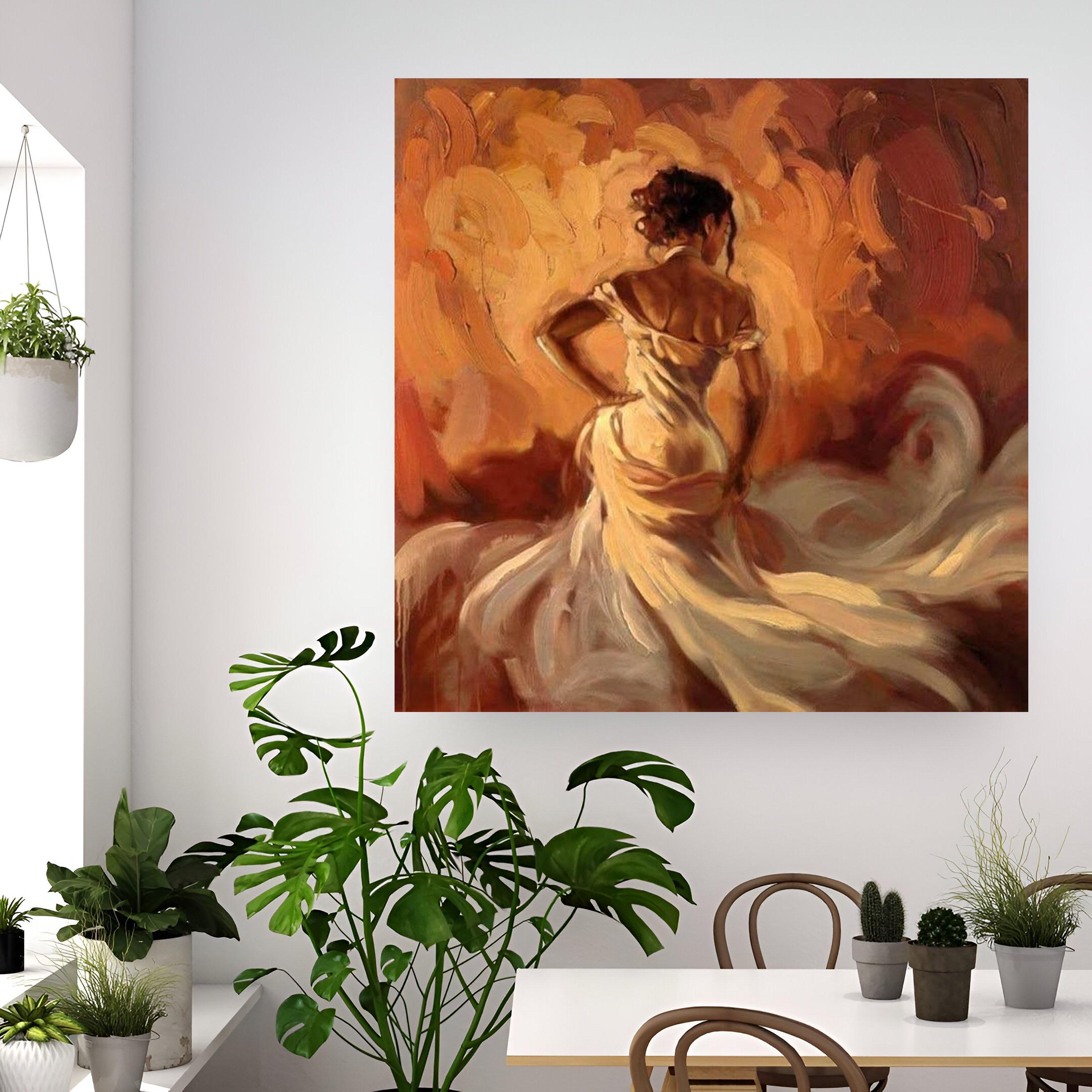 Elegant Woman in Flowing Dress Canvas Print – Graceful Feminine Wall ...