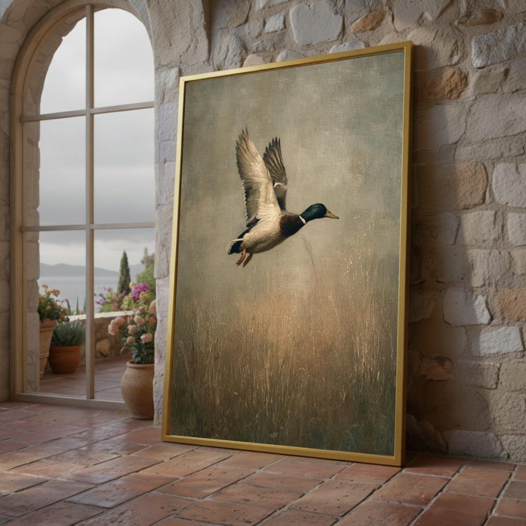 Flying Duck Canvas Print Rustic Beige Wall Art Framed Nature Print flying-duck-canvas-print-rustic-beige-wall-art-framed-nature-print