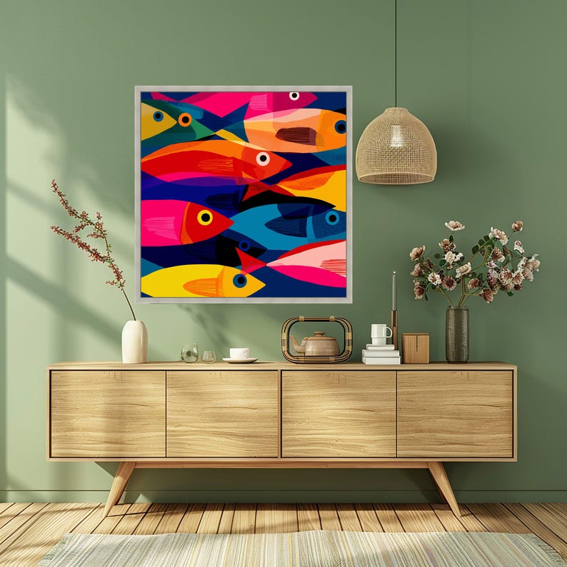 Colorful School of Fish Canvas, Abstract Marine Wall Art, Ocean Life ...