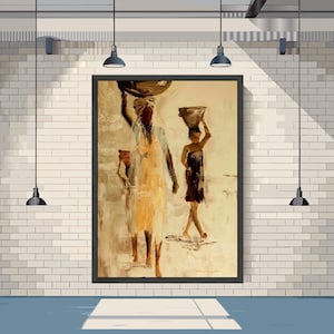 African Women Canvas Print – Ethnic Wall Art, Cultural Portrait Wall Decor, Tribal Figure Canvas, Rustic Ready to Hang Wall Decoration image 3