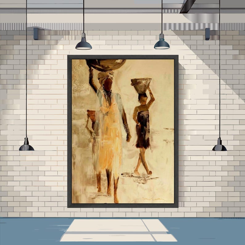African Women Canvas Print – Ethnic Wall Art, Cultural Portrait Wall Decor, Tribal Figure Canvas, Rustic Ready to Hang Wall Decoration image 3