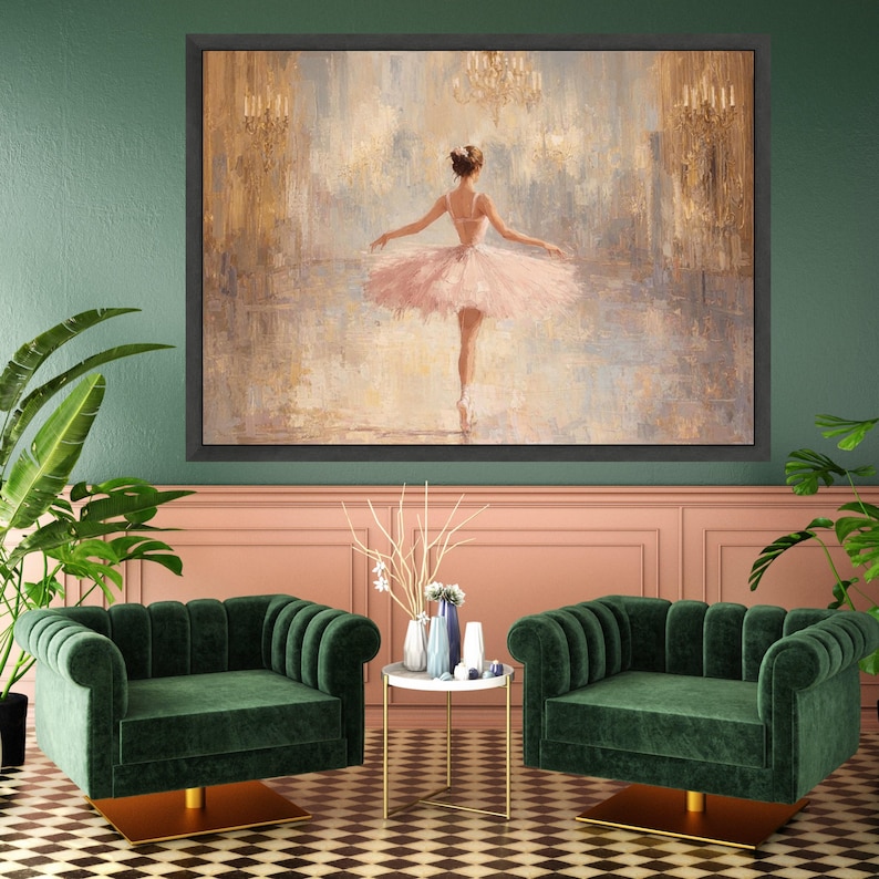 Elegant Ballet Dancer Canvas, Feminine Wall Art Print, Soft Pink Tutu, Scandinavian Wall Art, Nursery Wall Art image 3