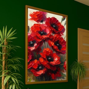 Vibrant Red Poppies Canvas, Floral Wall Art, Modern Flower Art, Home Decor Canvas, Bold Botanical Art Print