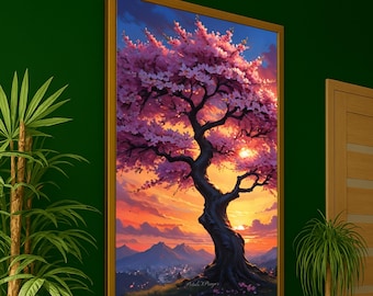 Cherry Blossom Tree Print, Japanese Wall Art, Floral Wall Decor, Elegant Nature Decoration