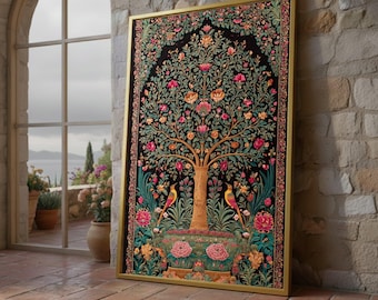 Vintage Tree of Life Canvas Wall Art, Floral Botanical Design, Ornate Nature Illustration, Colorful Garden Canvas, Elegant Home Decor
