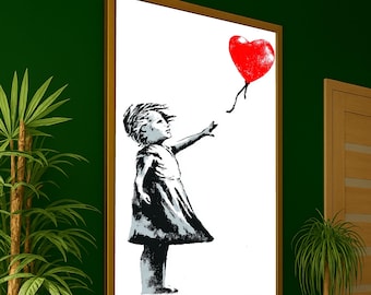 赤い風船を持ったバンクシーの少女 – 象徴的なストリートアートの