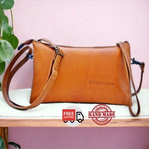 Bolso bandolera de cuero hecho a mano - Elegante bolso con cremallera de 3 compartimentos - Accesorio perfecto para salir por la noche - Regalo único para ella