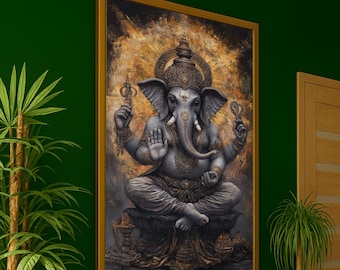 Lord Ganesha Canvas, Hindu Elephant God Wall Art, Spiritual Indian Decor, Meditation Symbol Canvas, Ethnic Home Decoration
