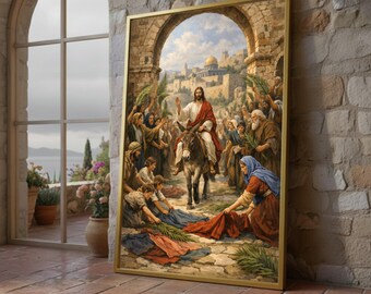 Triumphal Entry Canvas, Jesus Palm Sunday, Biblical Wall Art, Religious Home Decor, Large Christian Print