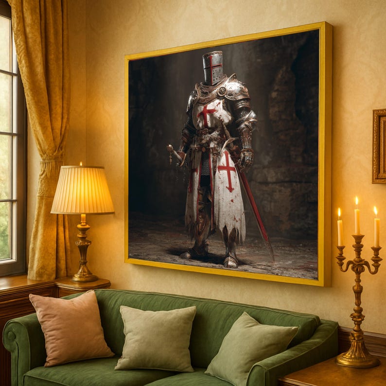 Medieval Crusader Knight Canvas Print – Armored Warrior Wall Decor ...