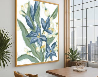 ブルーリリーの花柄キャンバス絵画ギフト、エレガントな花の壁アート