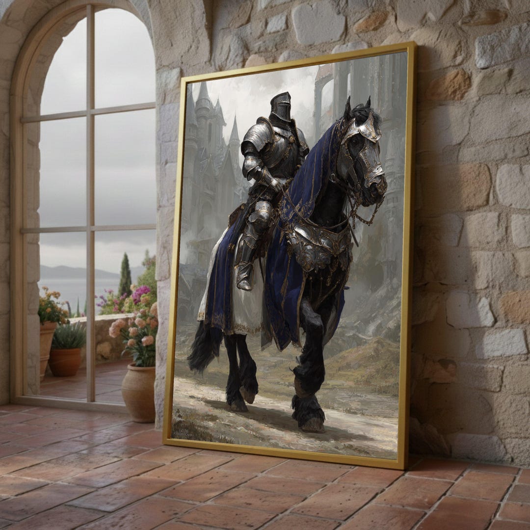Medieval Knight on Horseback, Armor Canvas Art, Historic Framed Print ...