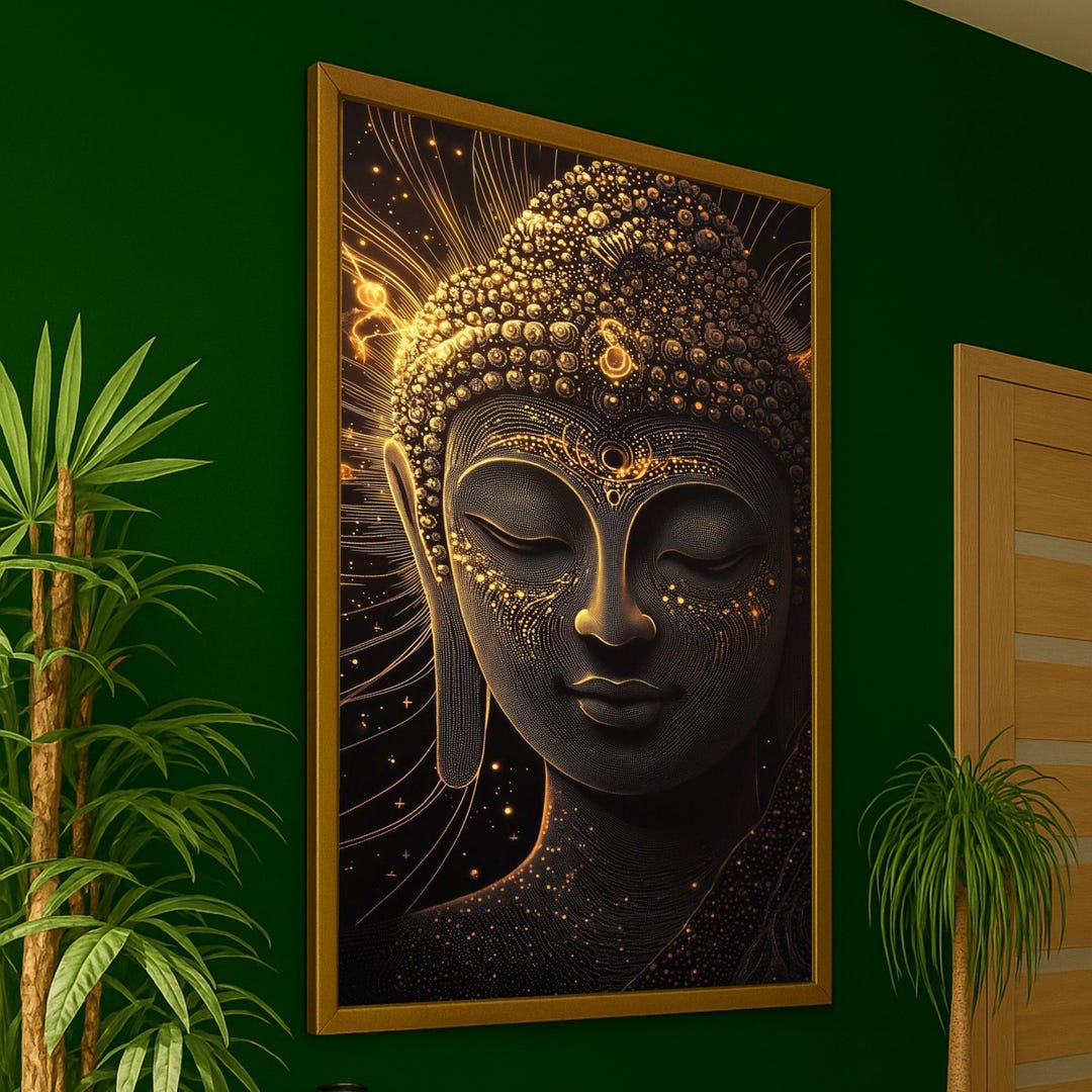 Golden Buddha Face Canvas, Spiritual Wall Art, Zen Meditation Decor ...