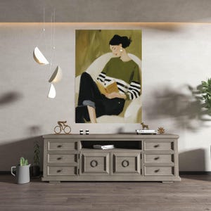 Cozy Reading Decor, Minimal Woman Canvas Print, Soft Home Decor, Relaxing Wall Art, Book Lover Print image 6