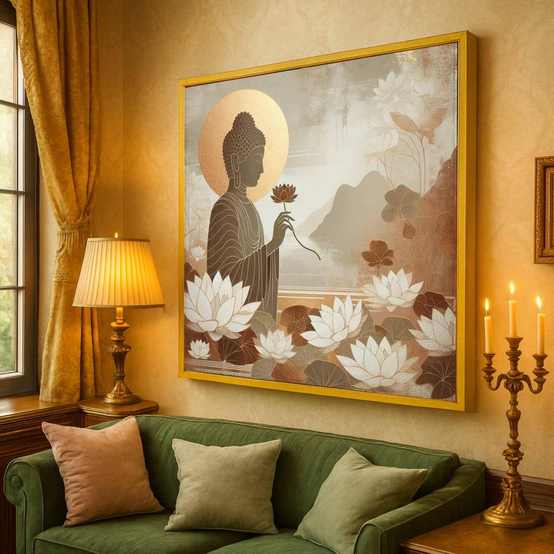 Serene Buddha With Lotus Flower Canvas, Spiritual Wall Art, Zen ...