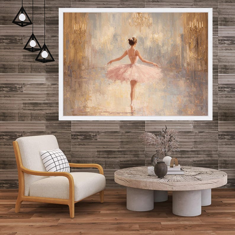 Elegant Ballet Dancer Canvas, Feminine Wall Art Print, Soft Pink Tutu, Scandinavian Wall Art, Nursery Wall Art image 5