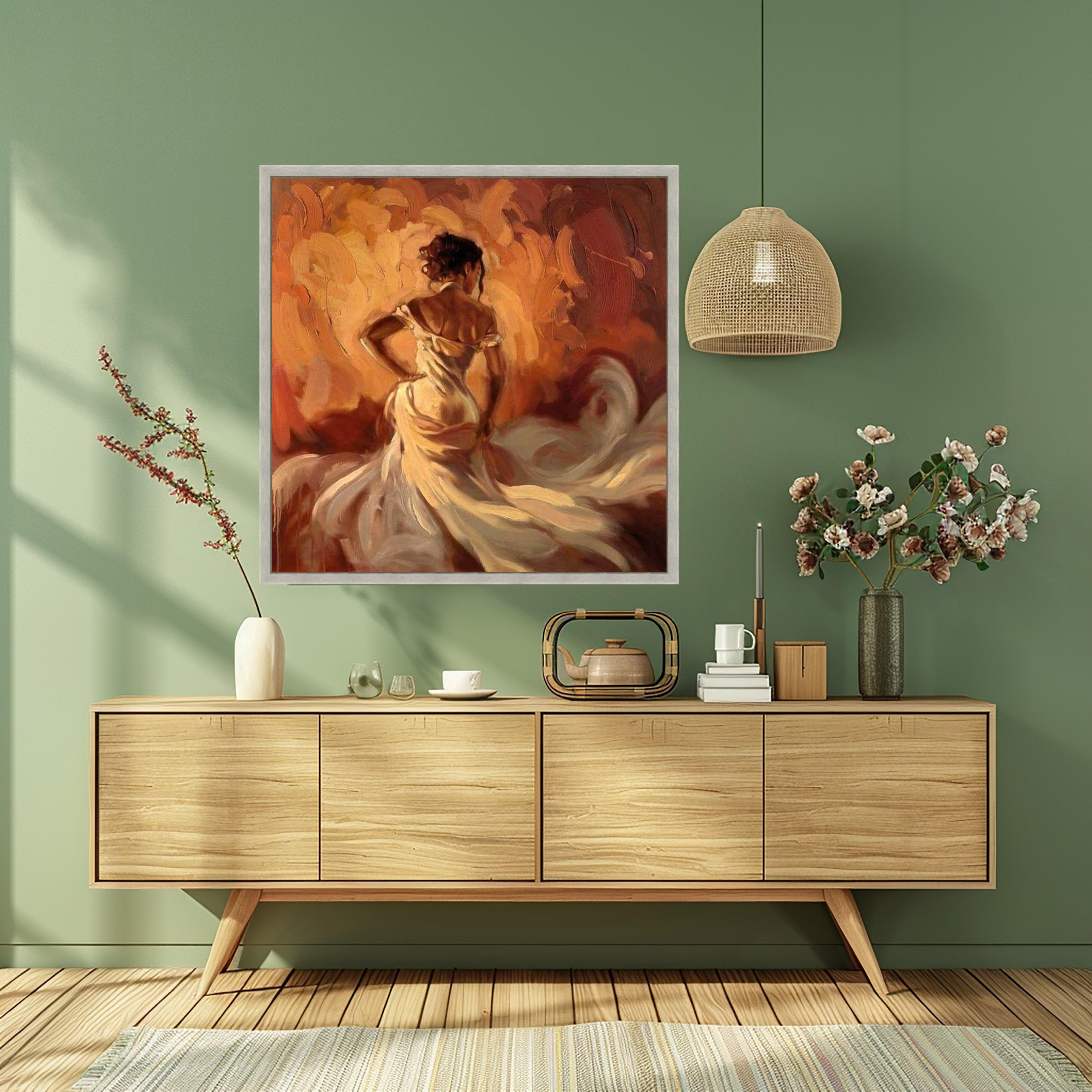 Elegant Woman in Flowing Dress Canvas Print – Graceful Feminine Wall ...
