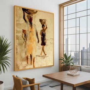 African Women Canvas Print – Ethnic Wall Art, Cultural Portrait Wall Decor, Tribal Figure Canvas, Rustic Ready to Hang Wall Decoration image 1