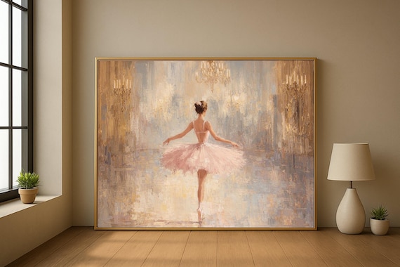 Elegant Ballet Dancer Canvas, Feminine Wall Art Print, Soft Pink Tutu, Scandinavian Wall Art, Nursery Wall Art