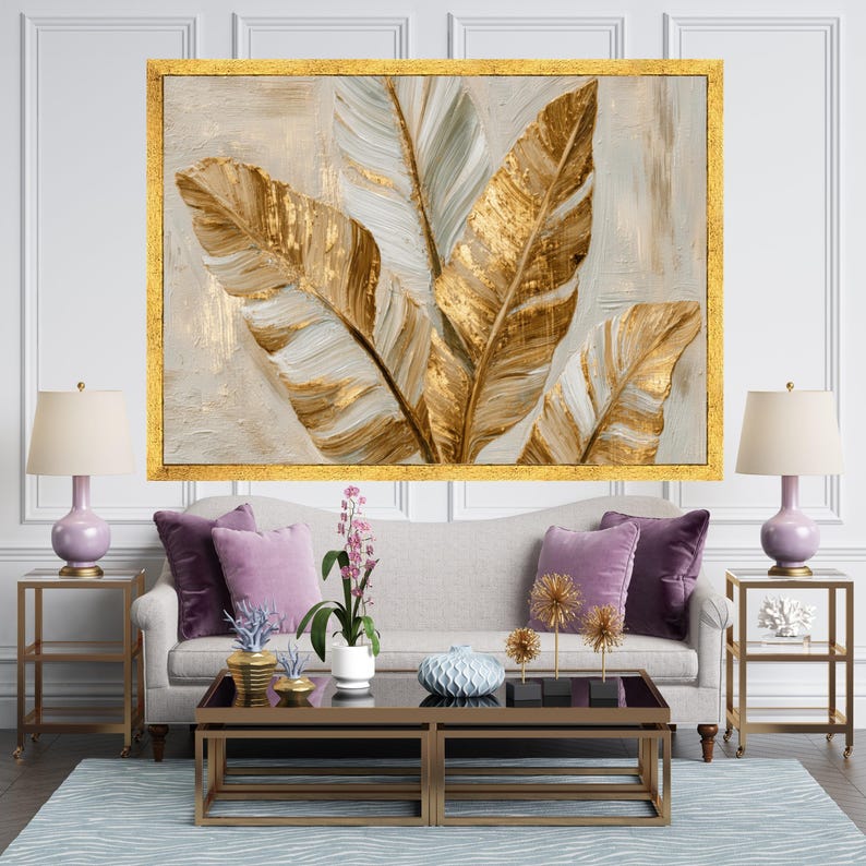Elegant Gold and White Leaf Canvas Print – Modern Botanical Wall Decor ...